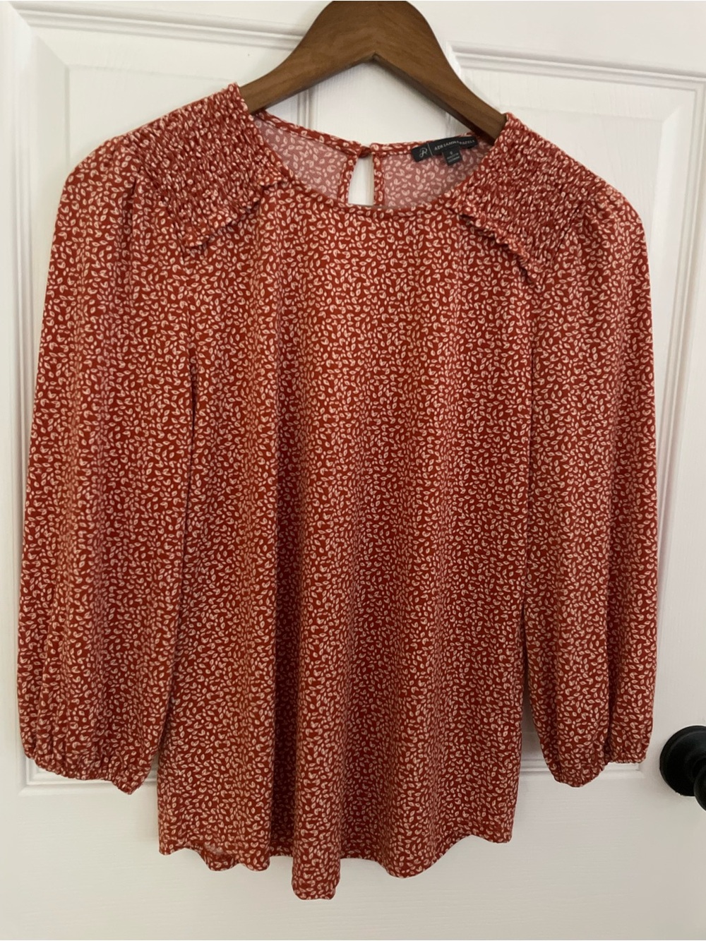 Adrianna Papell Autumn Floral Smocked V-Neck Blouse - Small